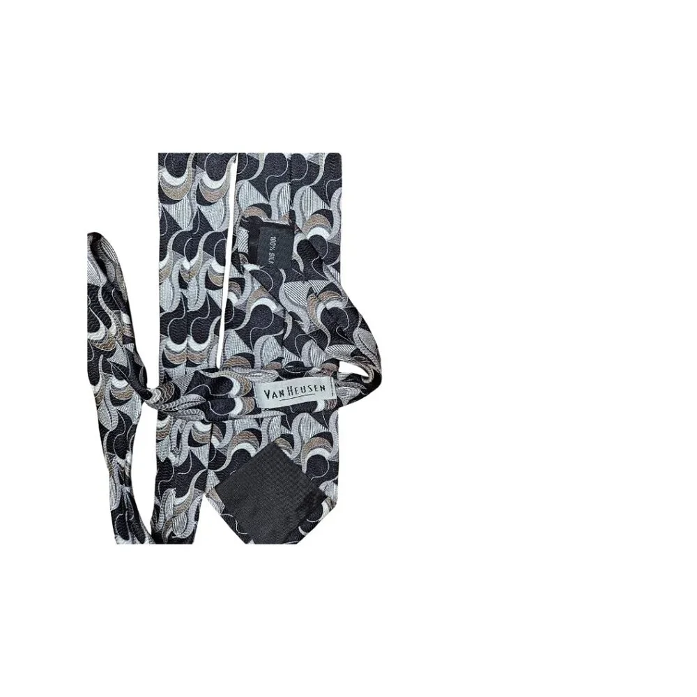 Vintage Van Heusen Boy's Black Abstract Silk Tie